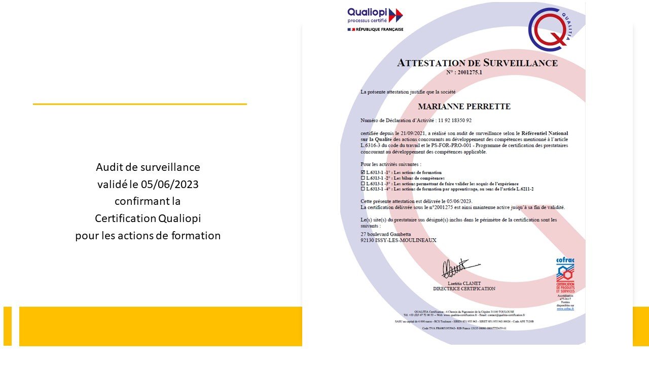 Certification audit de surveillance Qualiopi 05/06/2023